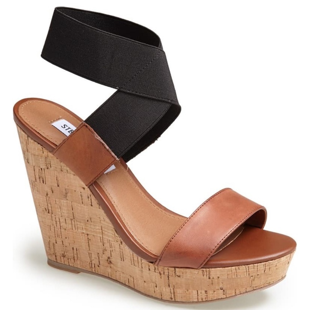 Steve Madden black brown cork Roperr wedges 8.5